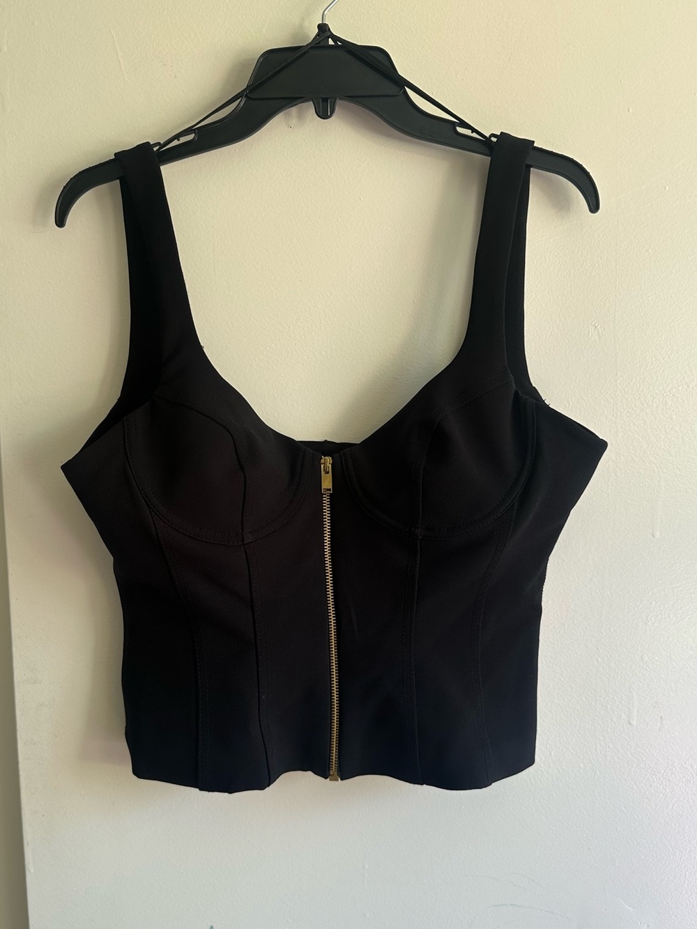 Zara Black Bustier Crop Top with Gold Front Zip